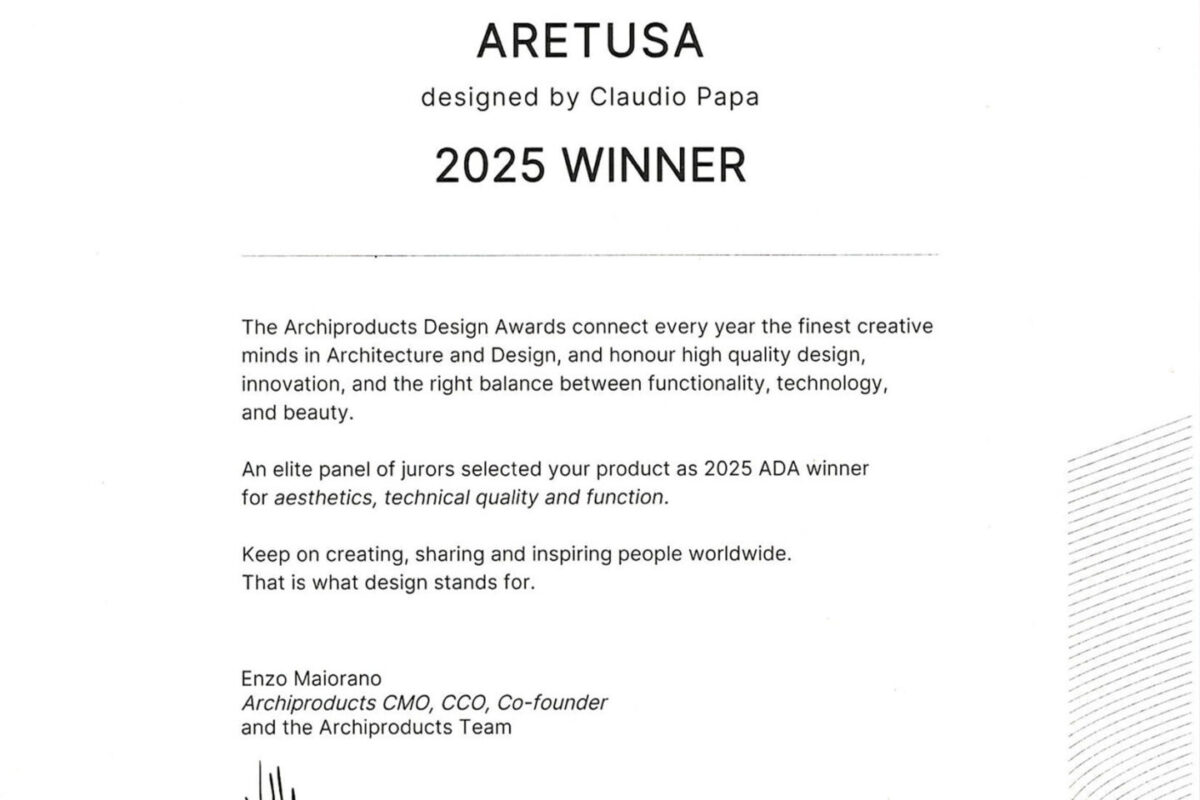 La vasca wellness Aretusa è stata premiata agli Archiproducts Design Awards 2025 - Disenia